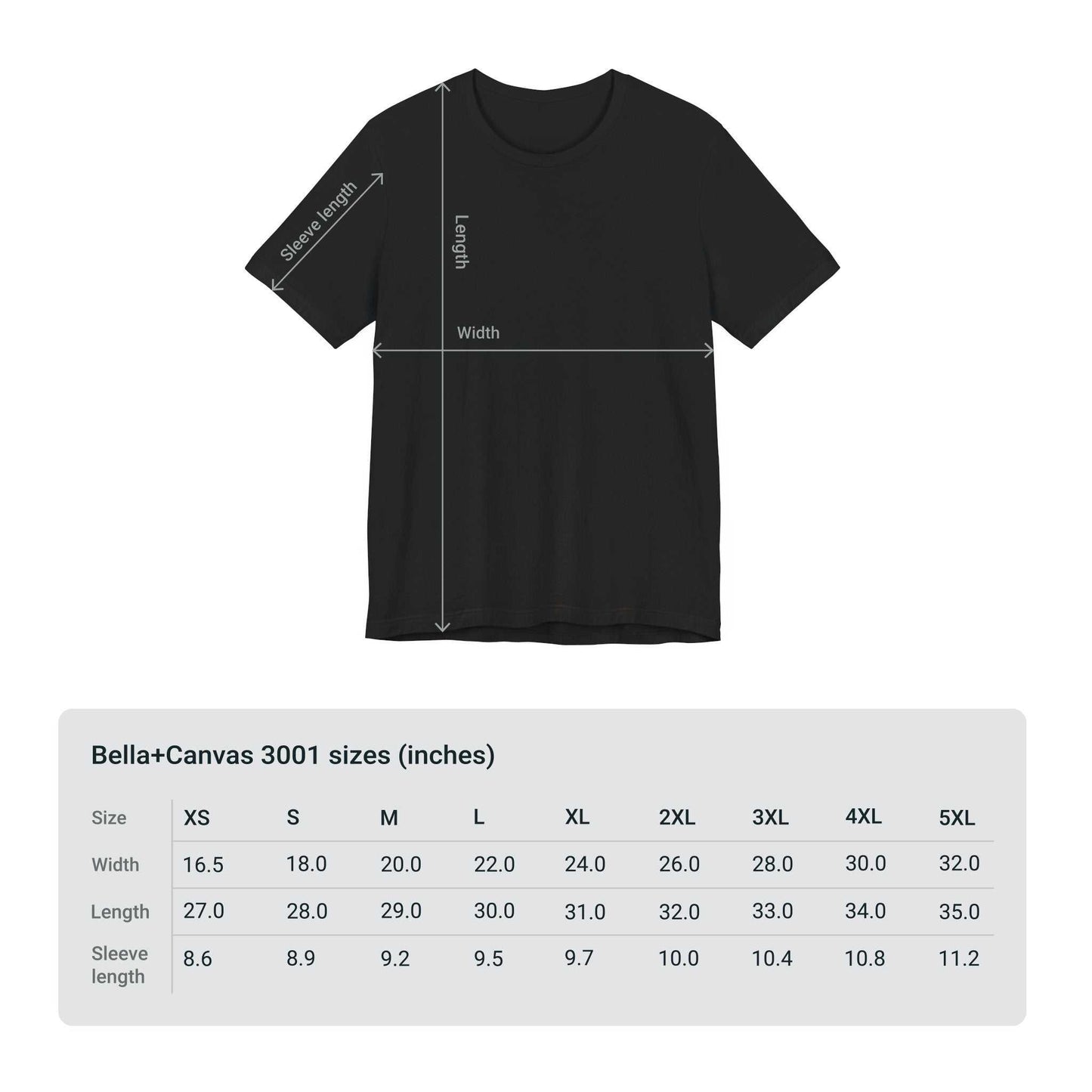 A Crafter's Christmas Wishlist Tee Size Chart