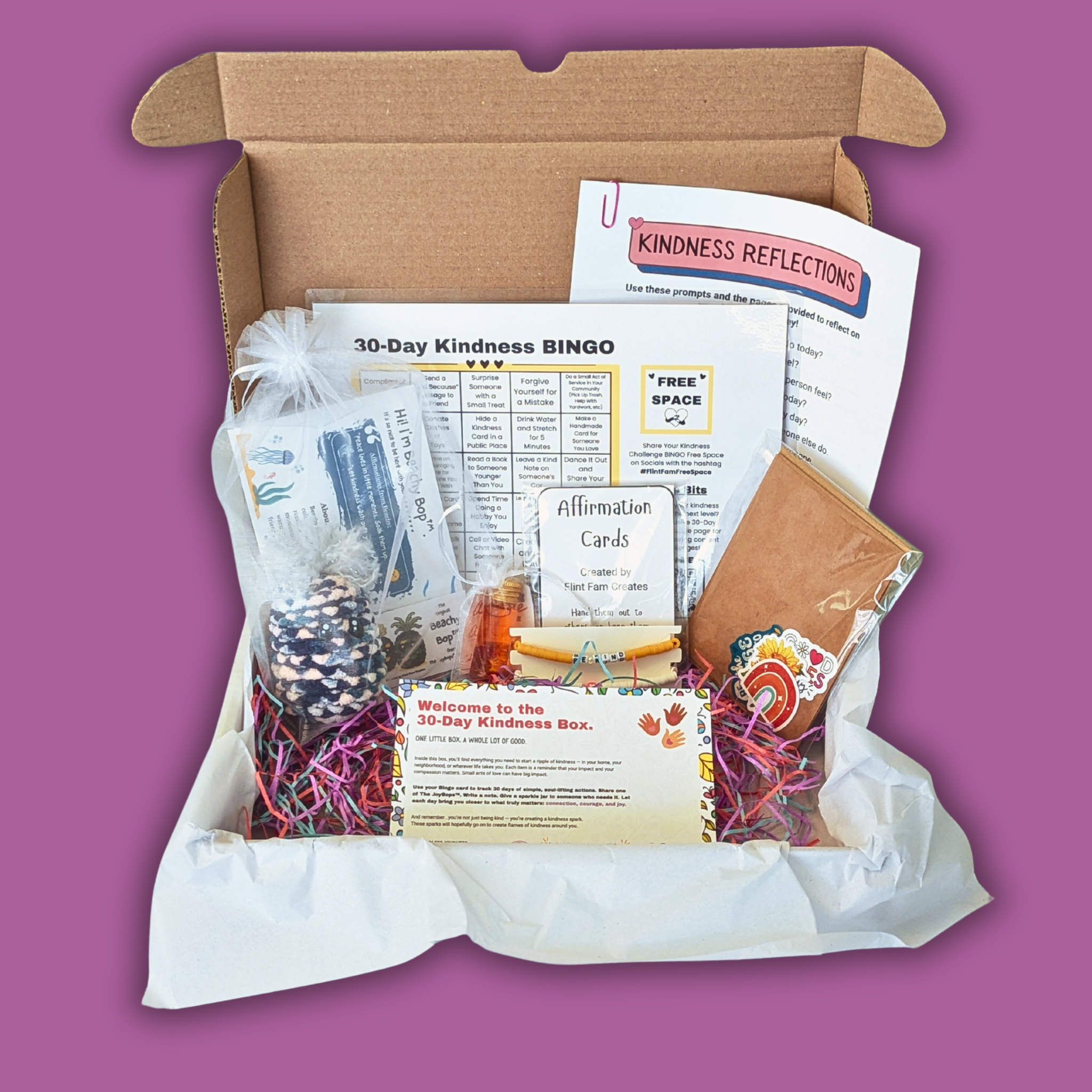 The 30 Day Kindness Challenge Box with all of its contents