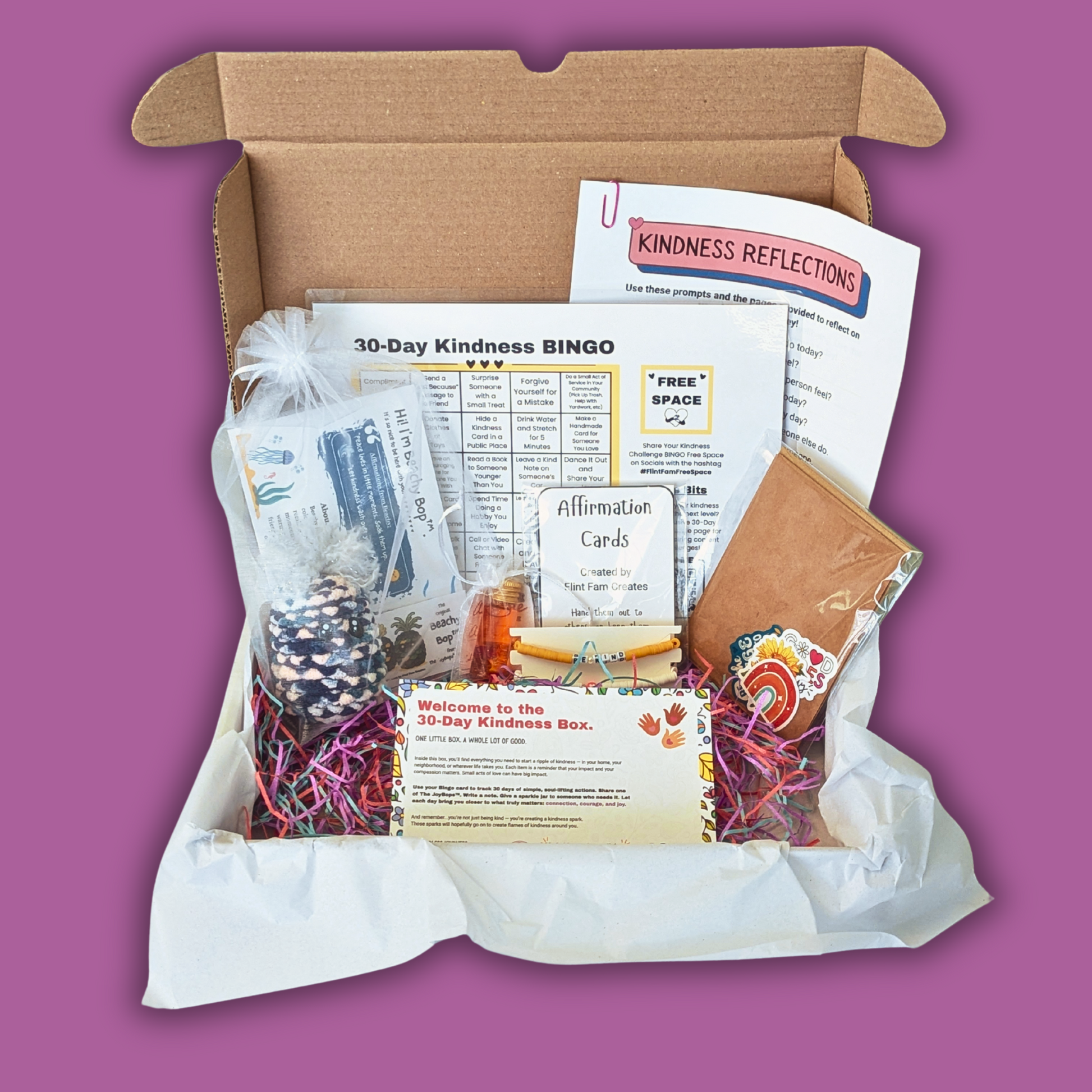 The 30 Day Kindness Challenge Box with all of its contents