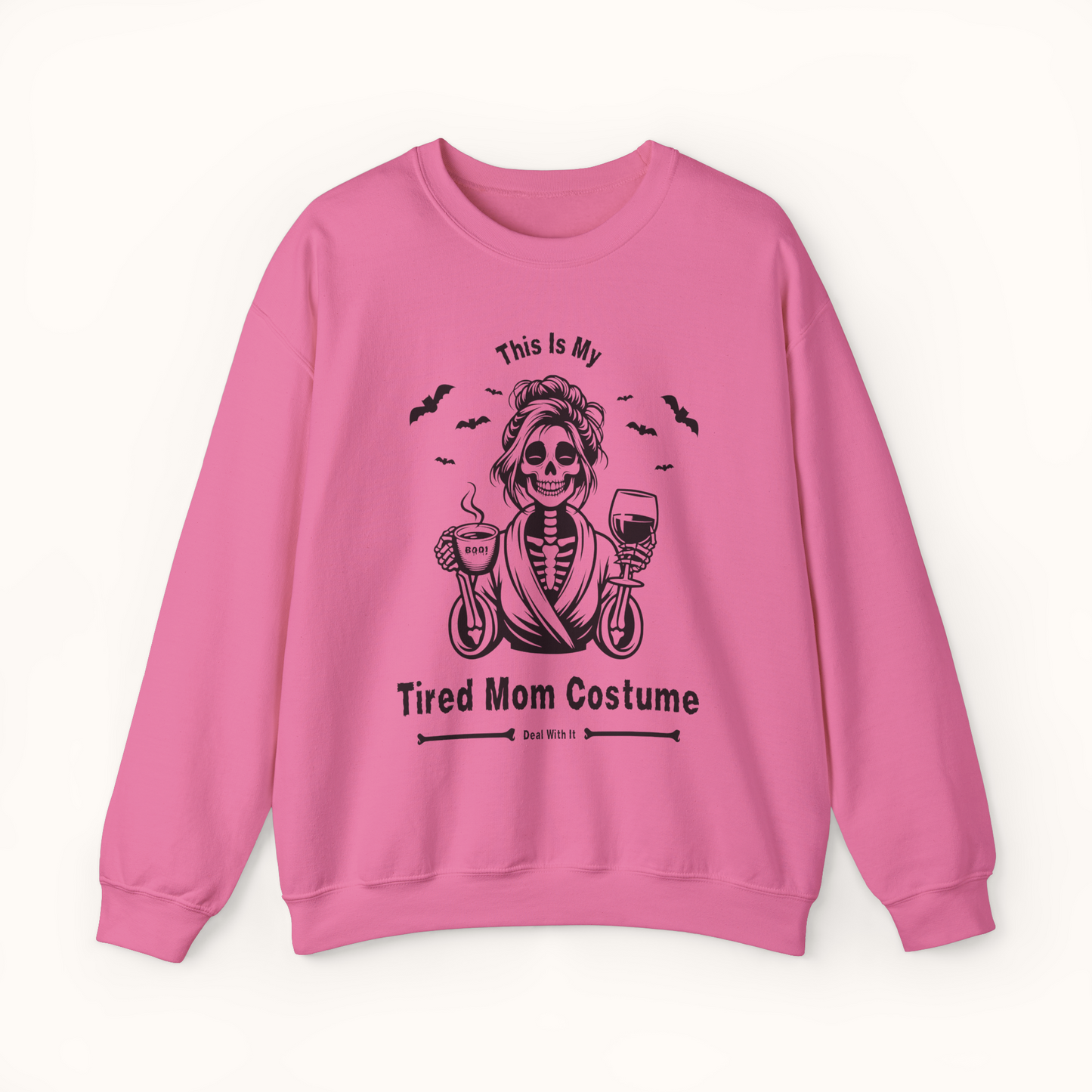 "This is My Tired Mom Costume" Funny Halloween Sweatshirt for Women safety pink