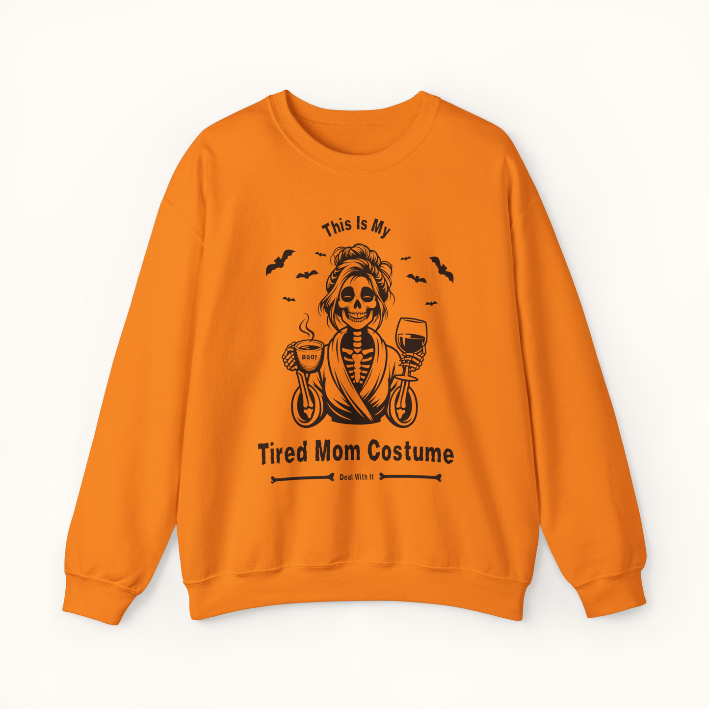 "This is My Tired Mom Costume" Funny Halloween Sweatshirt for Women safety orange