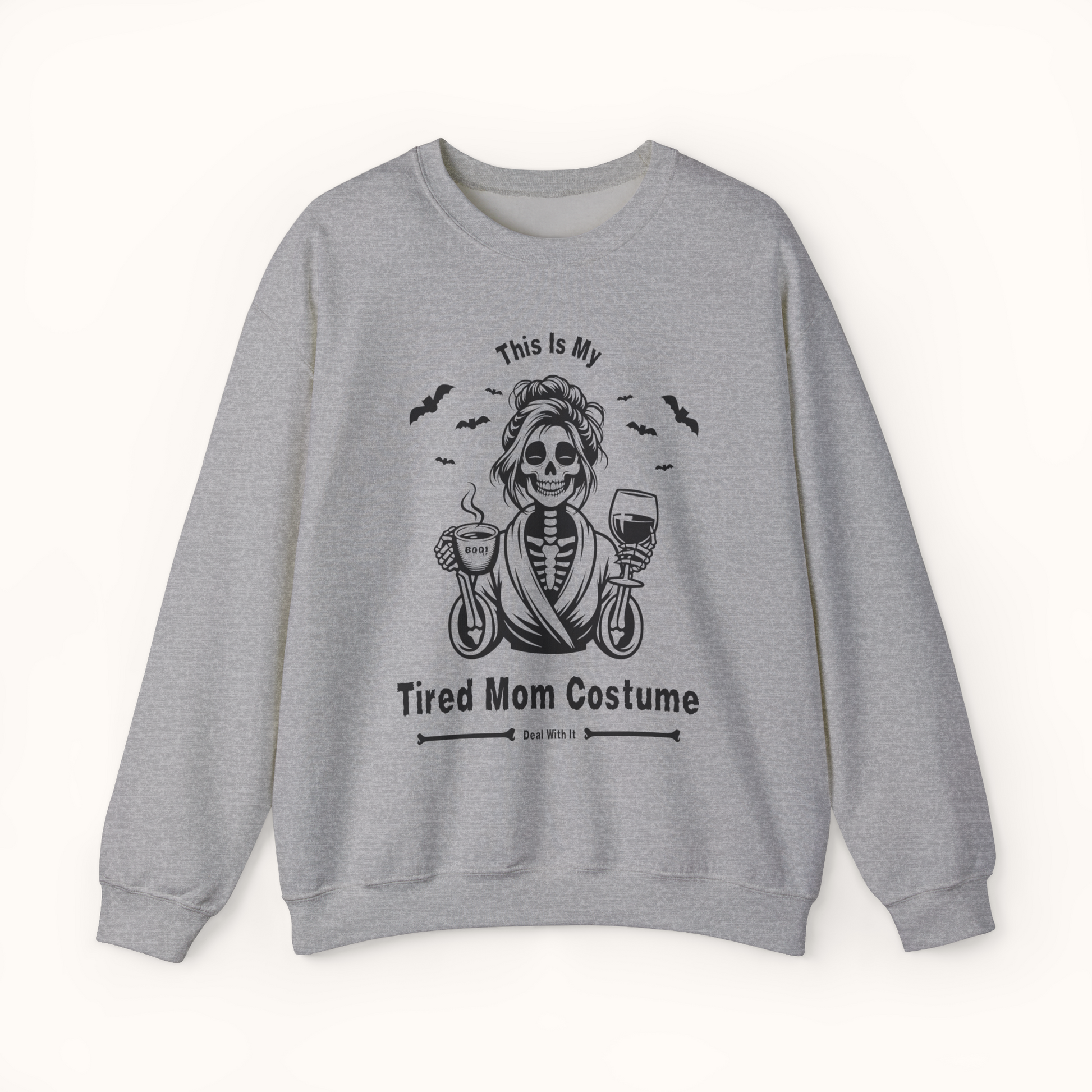 "This is My Tired Mom Costume" Funny Halloween Sweatshirt for Women gray