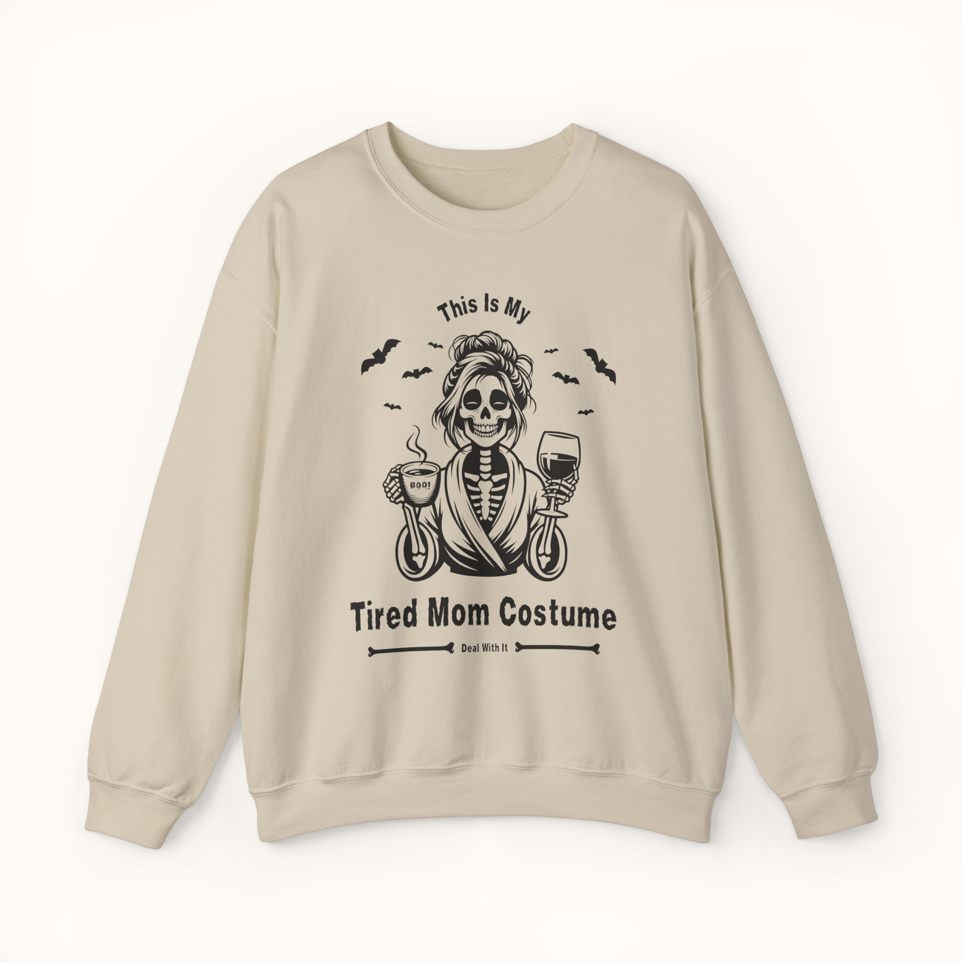 "This is My Tired Mom Costume" Funny Halloween Sweatshirt for Women natural