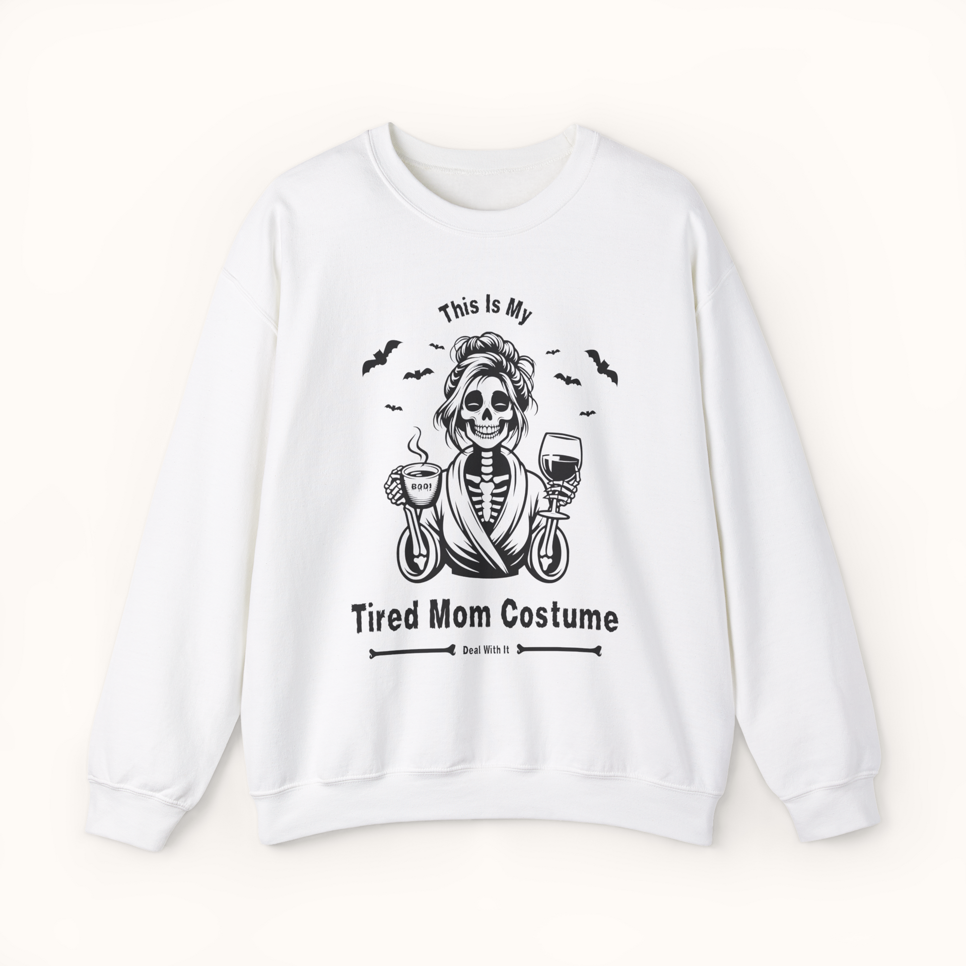 "This is My Tired Mom Costume" Funny Halloween Sweatshirt for Women white