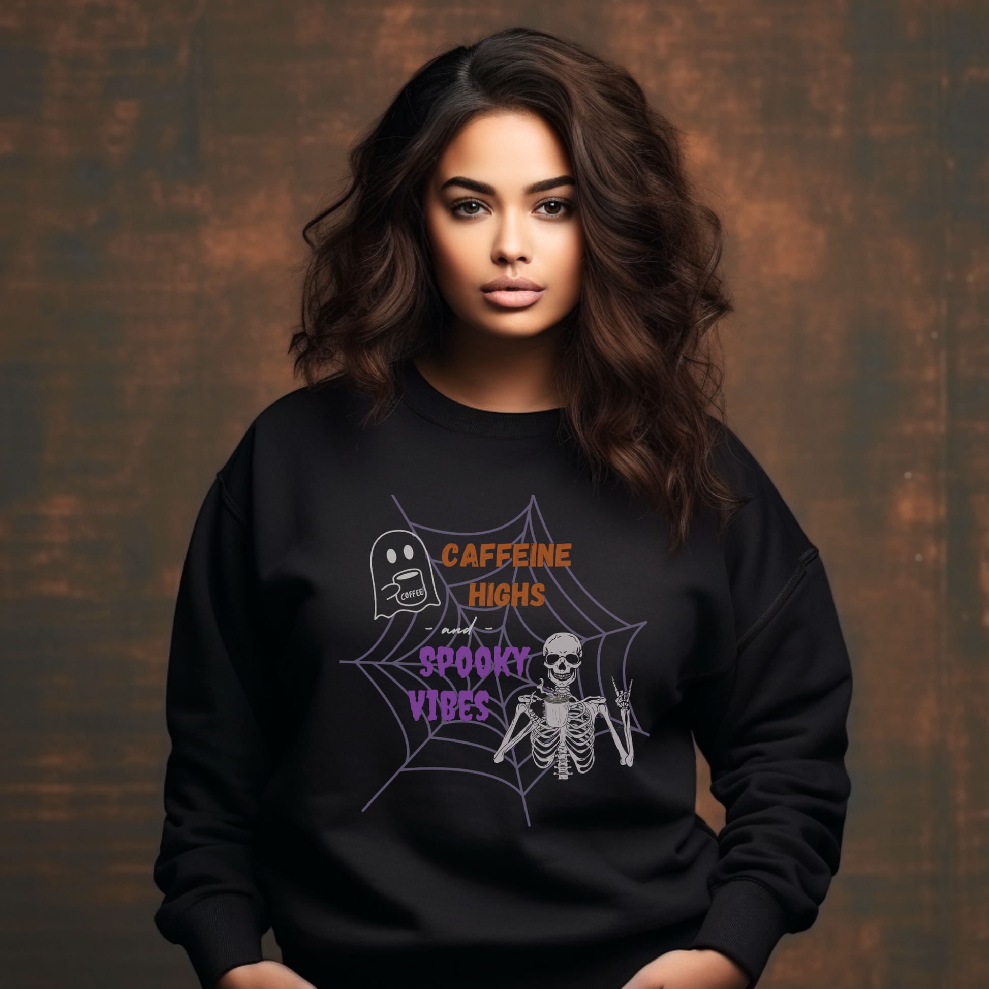 Caffeine Highs and Spooky Vibes Unisex Adult Halloween Sweatshirt