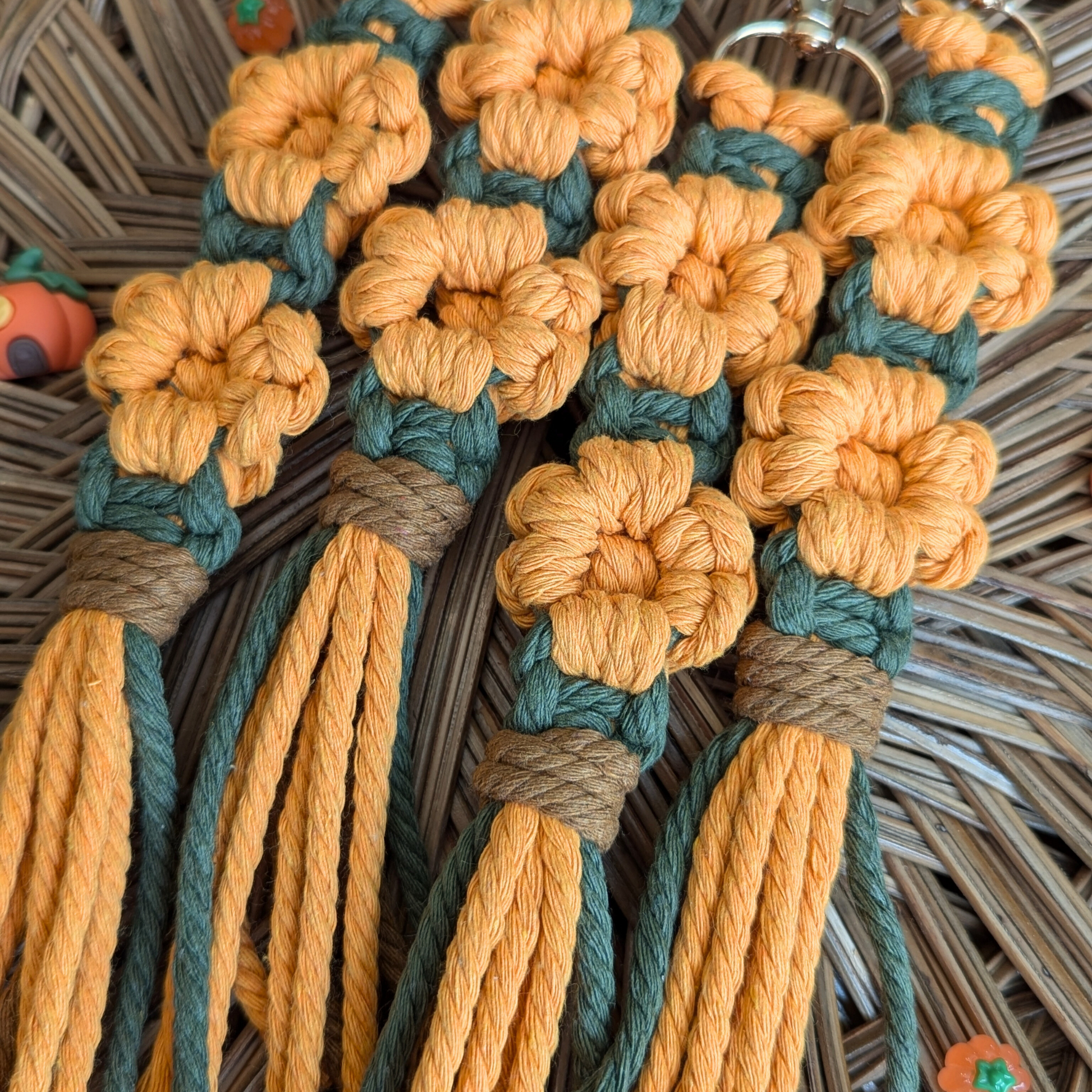 Fall Flower Macrame Flower Keychain for Pumpkin Season