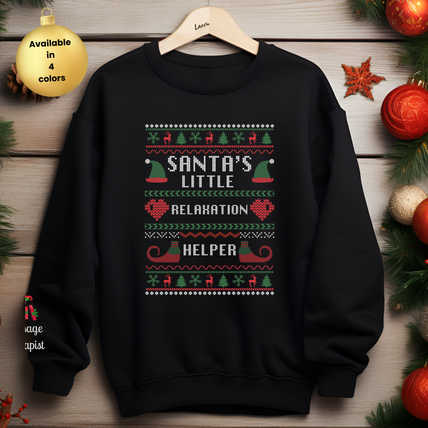 Massage Therapist Ugly Christmas Sweatshirt: Santa's Little Relaxation Helper