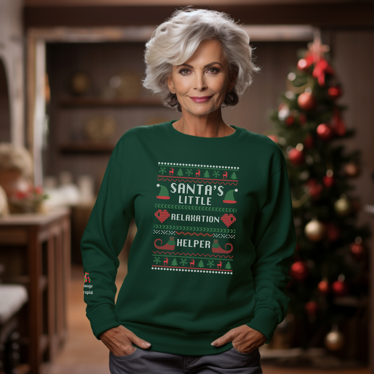 Massage Therapist Ugly Christmas Sweatshirt: Santa's Little Relaxation Helper