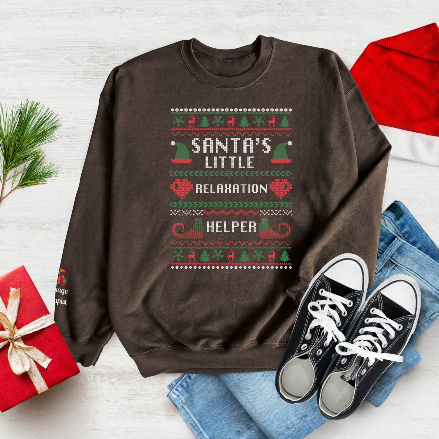 Massage Therapist Ugly Christmas Sweatshirt: Santa's Little Relaxation Helper