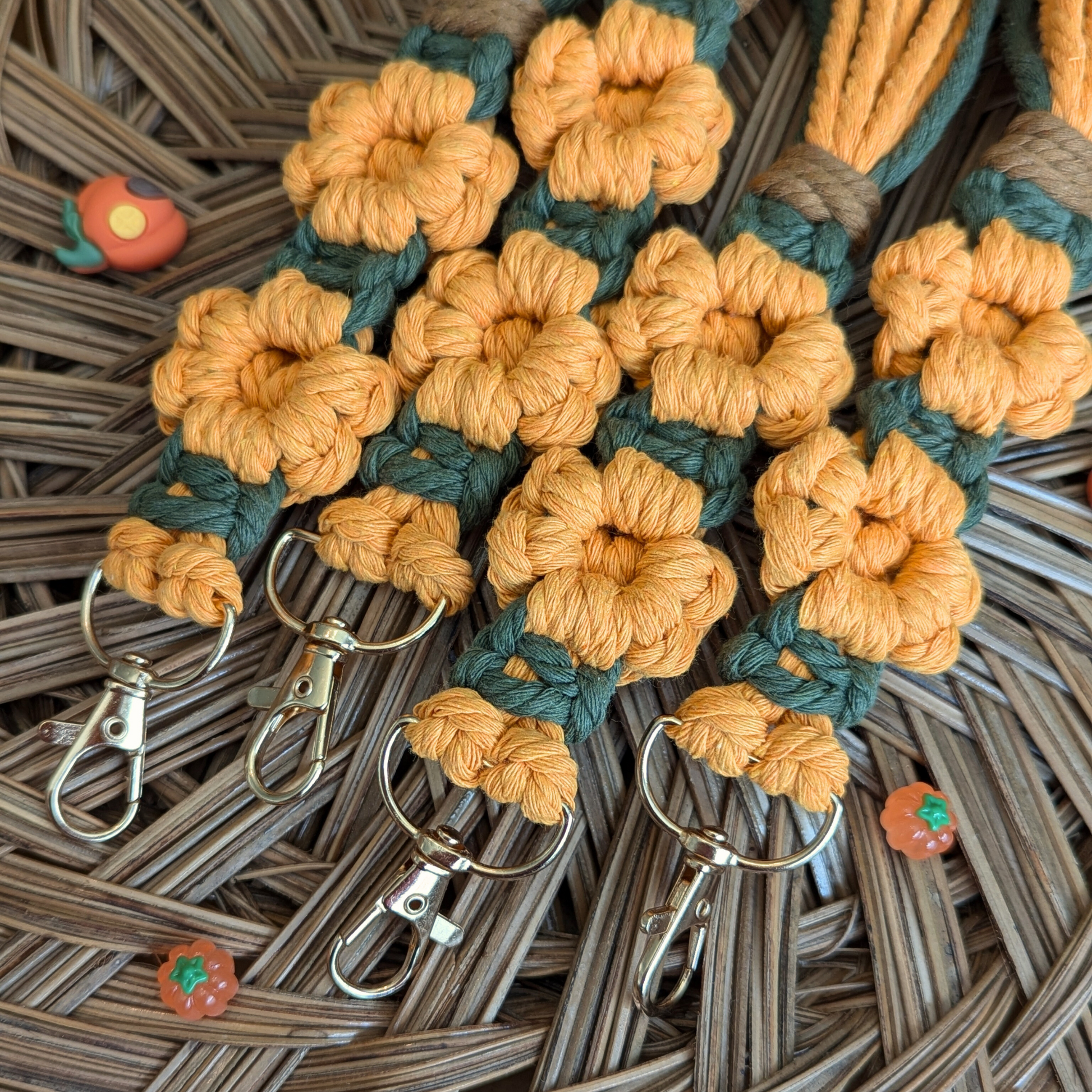 Orange Fall Flower Macrame Flower Keychain