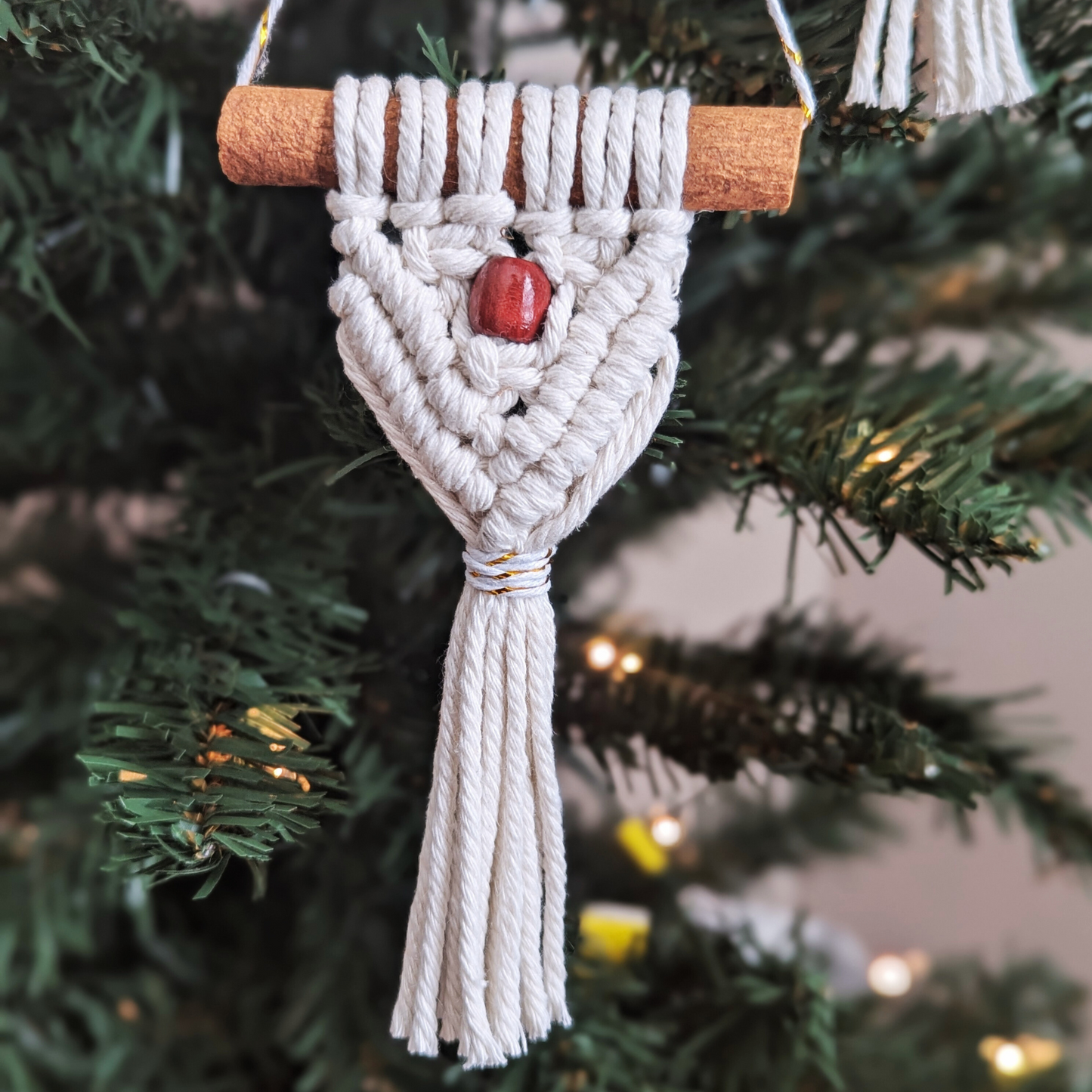 Cinnamon Stick Ornaments, 3 Pack of Handmade Macrame Ornaments