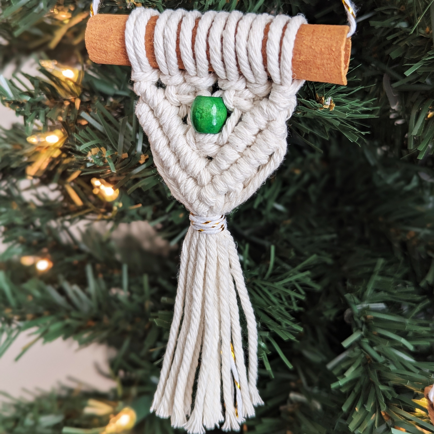 Cinnamon Stick Ornaments, 3 Pack of Handmade Macrame Ornaments