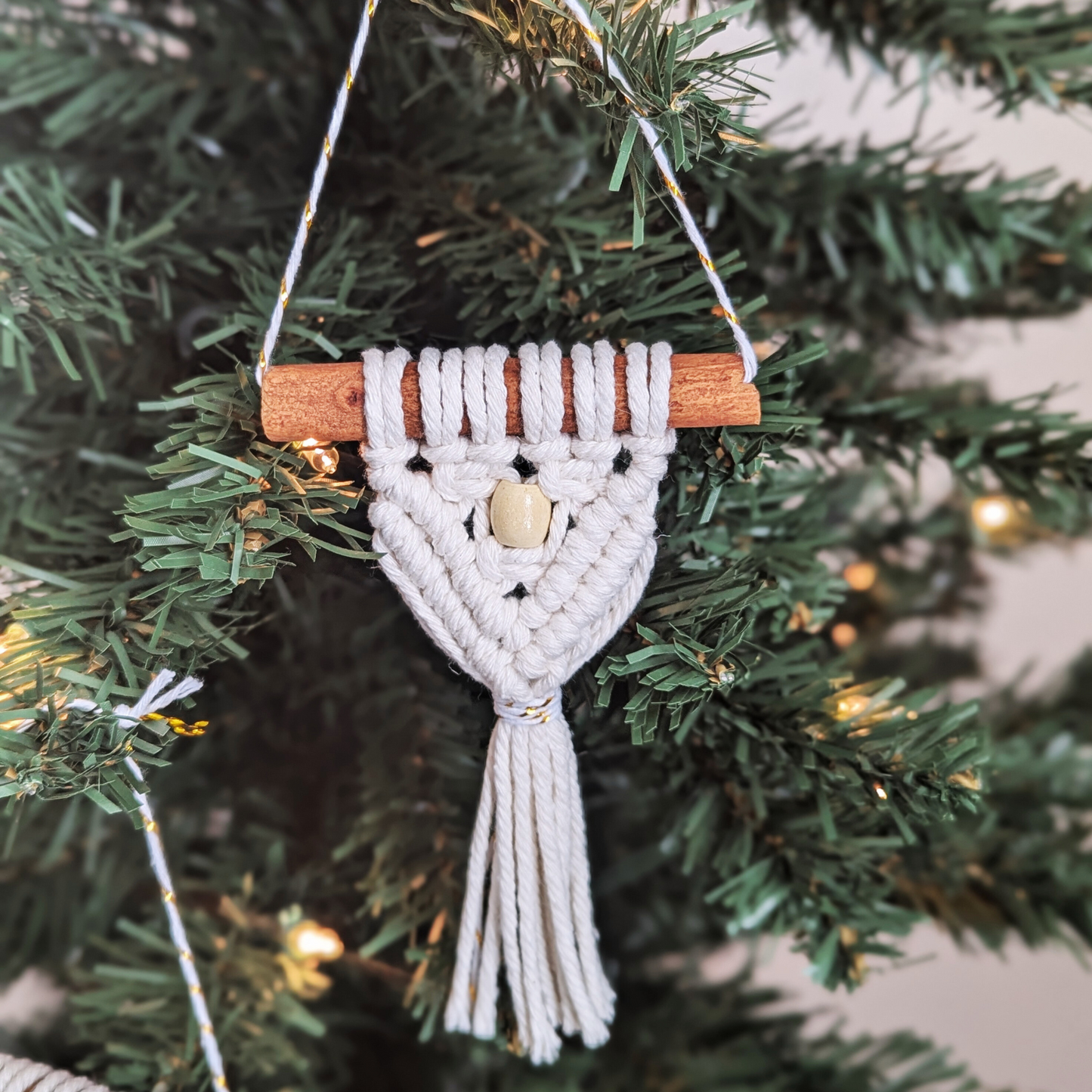 Cinnamon Stick Ornaments, 3 Pack of Handmade Macrame Ornaments