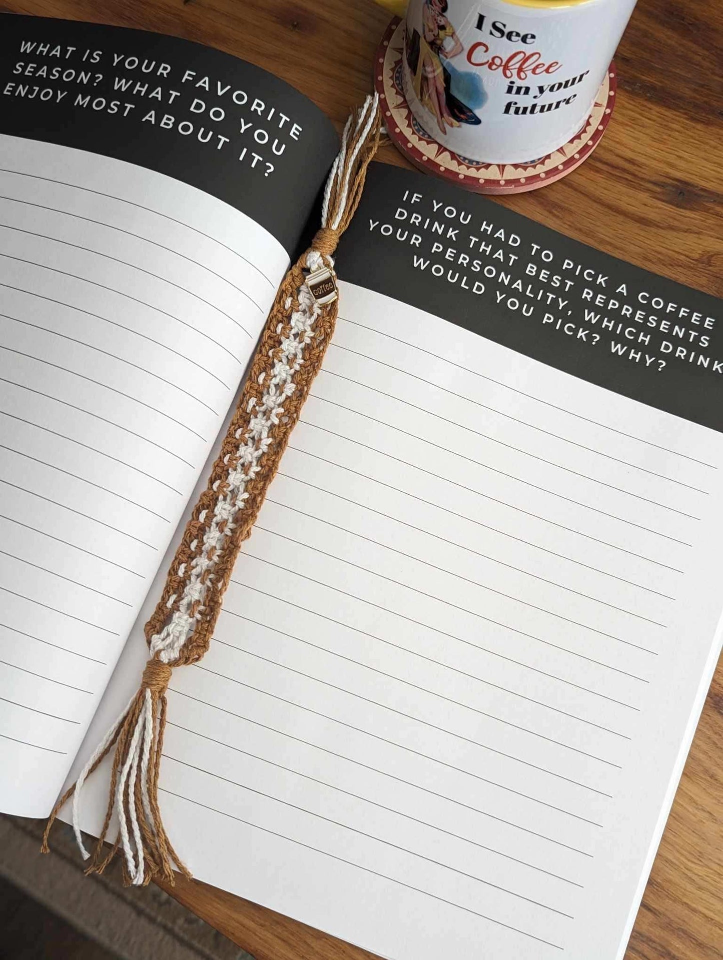 Macrame Bookmark with Coffee Charm